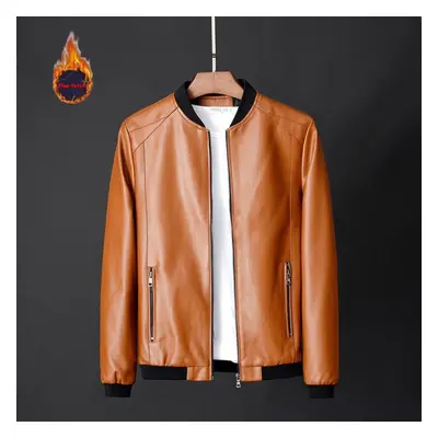 (orange, L) Spring And Autumn New Men&apos;s Pu Leather Jackets Daily Leisure Motorcycle Jackets