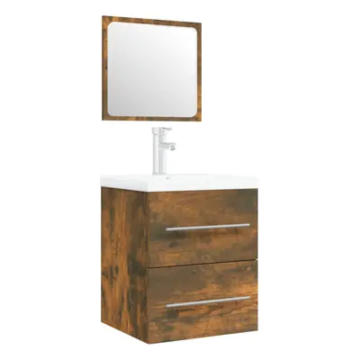 vidaXL Sink Cabinet with Built-in Basin Smoked Oak Engineered Wood Sink Unit