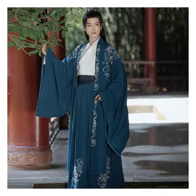 (blue, M) Cross-collar Hanfu Chinese Wei And Jin Dynasties Style Embroidered Couple Suit