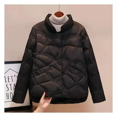 (black, L) Winter Down Jacket Women Stand Collar Fashionable White Duck Down Coat