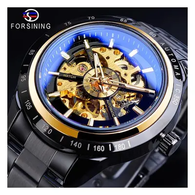 (gold) Forsining Men Skeleton Automatic Mechanical Watch Skeleton Vintage Man Watch Top Brand Lu