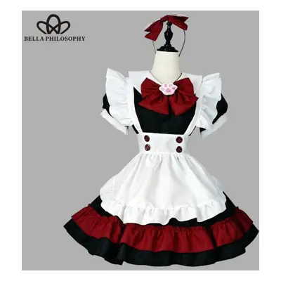 (black,red, 5XL) S-5xl Plus Size Maid Super Cute Big Bow Lolita Dress Pink Blue Cute Dress Woman