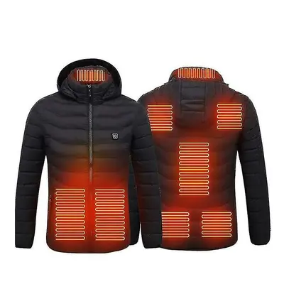 Heated Jacket, Winter Outdoor Warm Electric Heated Coat, Heated Zones - Black