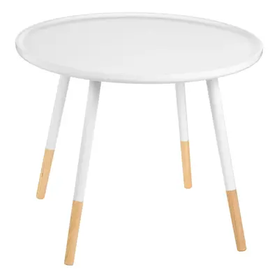 Contemporary White And Natural Round Side Table, Durable And Sturdy Wooden Side Table, Round Top