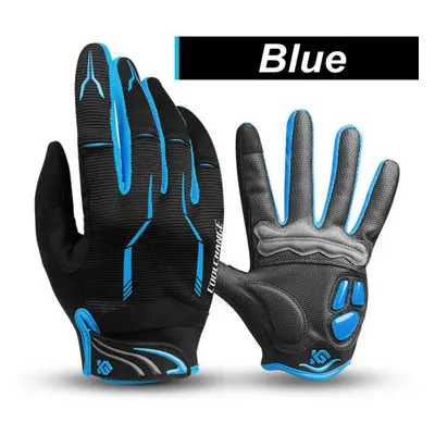 (Blue, L) LSR Gel Pad Bike Gloves Winter Warm Racing Motorcycle Cycling Touchscreen Full Finger