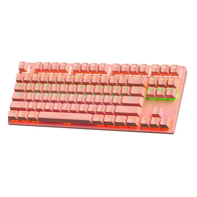 (Pink) Keys Mechanical Keyboard USB Wired Hot Swappable Blue Swtich Colorful LED Backlight Gamin