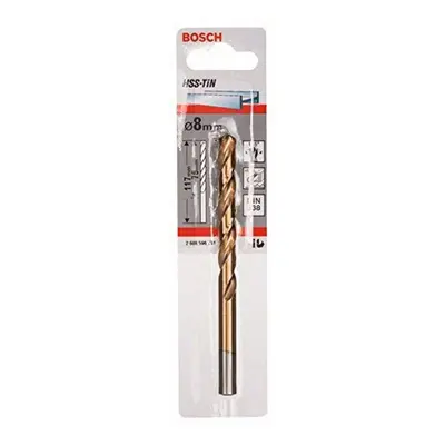 Bosch DIN338 Metal HSS-Tin Drill Bit, 8.0mm x 75mm x 117mm, Silver