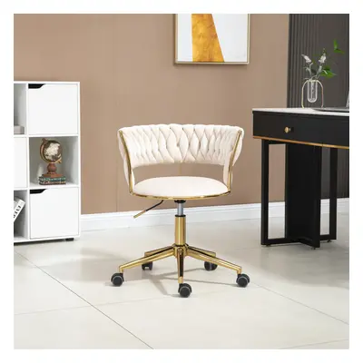 (Ivory, 360Â° Swivel & Height Adjustable Task Chairs) Velvet Office Desk Chair with Hand Woven B