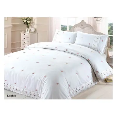 Sophie Duvet Quilt Cover Floral Lace Trim Embroidered Bedding Set - White - King