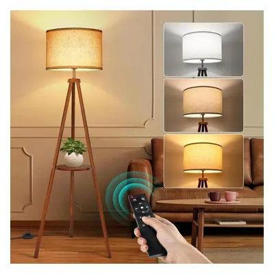 (Walnut Wood) Floor lamp with remote control, dimmable and colour temperatures, hour timer, floo