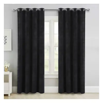 (Black, 90" x 90" (228cm x 228cm)) Thick Velvet Curtains Pair Thermal Eyelet Ring Top