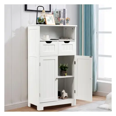 Bathroom Floor Cabinet w/Open Shelf Doors & Two Adjustable Drawers