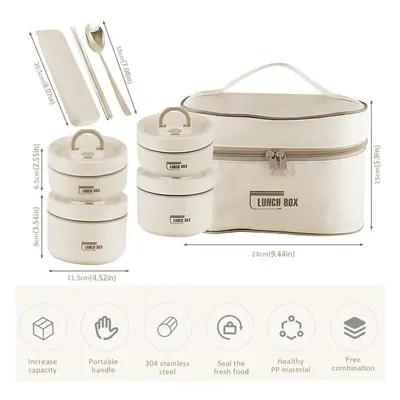 (Four packs) Stainless Steel Thermal Lunch Box Adult Kids Bento Box Insulated Lunch Container Se