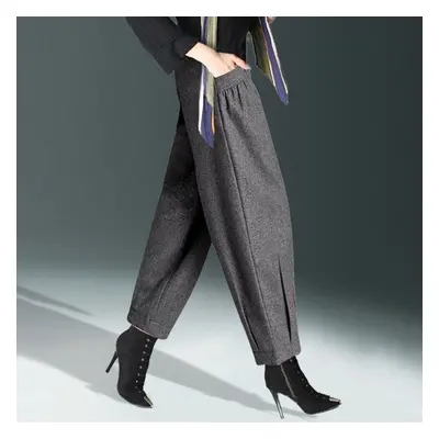 (dark gray, XXXL) Casual High Waist Harem Woolen Pants For Women In Autumn And Winter