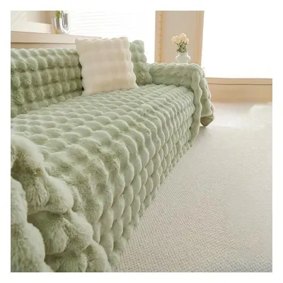 (green, 180*180) Winter Soft And Comfortable Bubble Rabbit Plush Sofa Towel Simple Modern Solid 