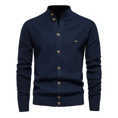 (navy, 50-60 kg) Aiopeson Men&apos;s Cardigan New Winter Solid Color Cotton High Quality Button 