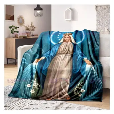 (as the picture, 150x180cm) Religious Blessed Virgin Mother Mary Fleece Warm Soft Throw Blankets