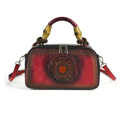 (red) Johnature Handmade Embossed Retro Totem Women Bag Versatile Chinese Style Leather Handbag 