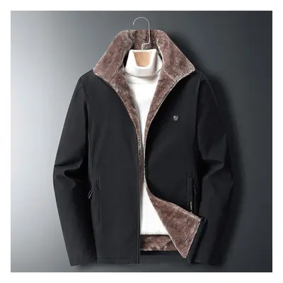 (black, L) Plus Velvet Lamb Velvet Jacket Men &apos;s Winter Warm Cotton -padded Jacket Middle -