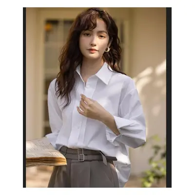 (S, white) Mishow Shirt For Women Available In Four Colors Drop Sleeve Loose Sping French Elegan