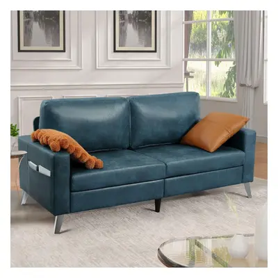 (Blue, Faux Leather) YODOLLA 2m Sofa Couch Modern Decor Furniture