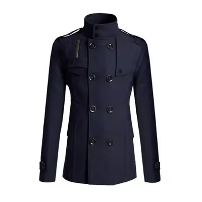 (navy blue, L) Brand New Men&apos;s Jackets Men Patchwork Woolen Coats Men Jackets Overcoat For 