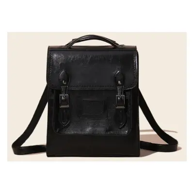 (black) Johnature Fashion Shoulder Bag Women Backpack Leisure Solid Color Oil Wax Cowhide Large 