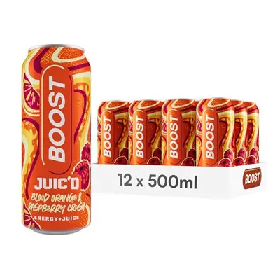 Boost Juic'd Energy Drink Blood Orange & Raspberry Crush | Multipack Carbonated Soft Drinks with