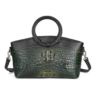 (green) Johnature Luxury Handbags Women Bags Designer Genuine Leather Vintage Crocodile Embossed