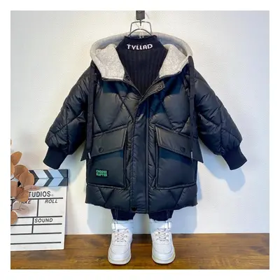 (black, 170cm) New Boys&apos; Down Jacket Medium And Large Children&apos;s Thickened Cotton-padd