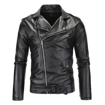 (black, XXL) Men Tops Designer Pu Leather Biker Jacket Motorcycle Coat Zip Up Outwear