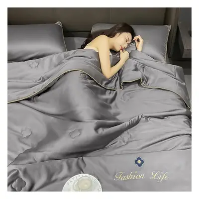 (grey, 180*220cm) Ice Silk Summer Quilt Air-conditioning Quilt Summer Cool Quilt Machine Washabl