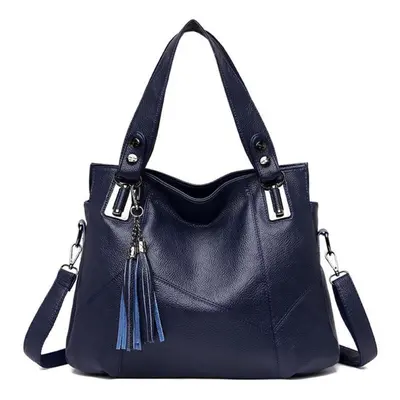 (blue) Women Bag Leather Cowhide Tassel One Shoulder Bag Women Fashion Soft Leather Messenger Ba