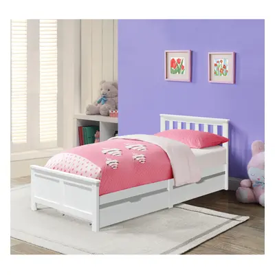 (White, With Charlotte Mattress) 3ft Wooden Bedframe With Pull Out Drawers Caramel Grey Or White