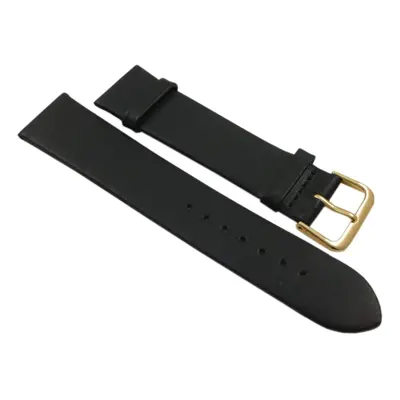 18mm Soft calf leather watch strap band in black with buckle in gold