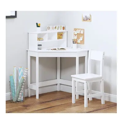 White Corner Study Table & Chair Wooden Study Computer Desk for Kids Unisex Xmas