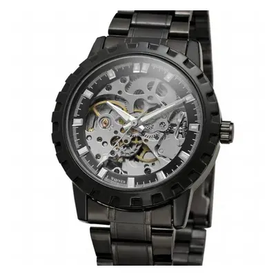 Top Winner Vintage Full Stainless Steel Dial Military Sport Men Mechanical Skeleton Clock Gift W