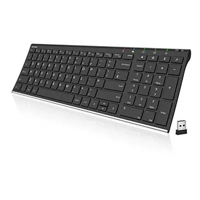 Arteck 2.4G Wireless Keyboard Stainless Steel Ultra Slim UK Layout Keyboard with Numeric Keypad 