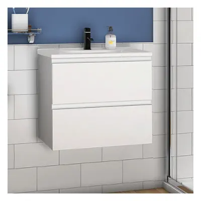 (Resin basin) High Gloss White 600mm Bathrooms Vanity Units with Basin Wall Mounted