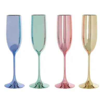 Reflective Set Of Multicolour Champagne Glasses, Assorted Round Bowl Attached To Thin Stem Glass