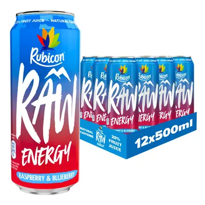 RAW Pack Raspberry & Blueberry 500ml Energy Drink, 20% Real Fruit Juice, High caffeine with B-Vi