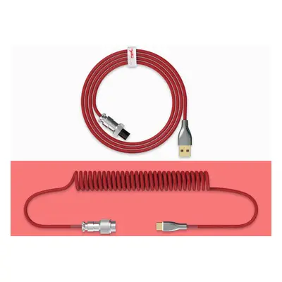 (Red) 2.2m Mechanical Keyboard Cable Coiled Type-C USB Aviation Connector Spring Wire Desktop Co