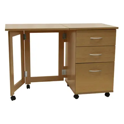 FLIPP - Drawer Folding Office Storage Filing Desk / Workstation - Oak