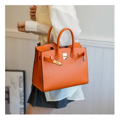 (Orange color) Platinum Bag New Tote Bag Simple and Versatile Fashion Handbag Women's Light Luxu