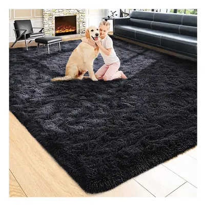 (BLACK , X CM) LARGE SHAGGY FLUFFY RUG NON SLIP RUG AREA RUGS