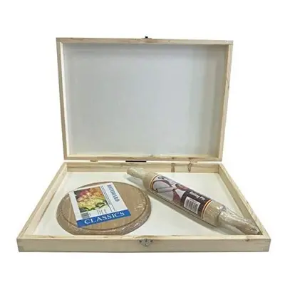 Classic 3PC ROTI/CHAPPATTI Box Set with Rolling PIN & Round Board to ROLL The ROTI NAN Pitta