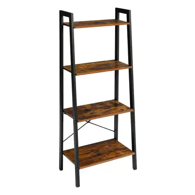 (4 Tier, Rustic Brown Black) Ladder Shelf, Bookshelf, 4-Tier Storage Organiser Shelves, Shelving