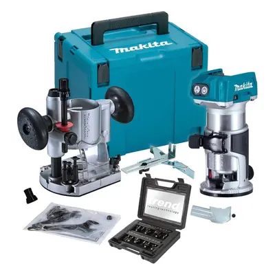 Makita DRT50Z 18v XR Brushless Cordless 1/4" Router + Plunge Base +12P Trend Set