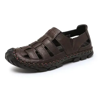 (red,brown, 48) Men Genuine Leather Sandals Casual Shoes Summer