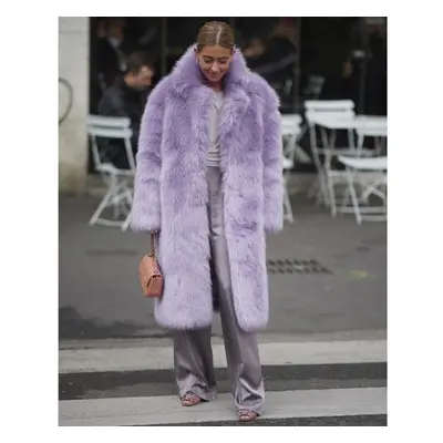 (lavender, 3XL) Winter Women&apos;s Plus Size Long Hair Coat Fashionable Street Hipster Faux Fur